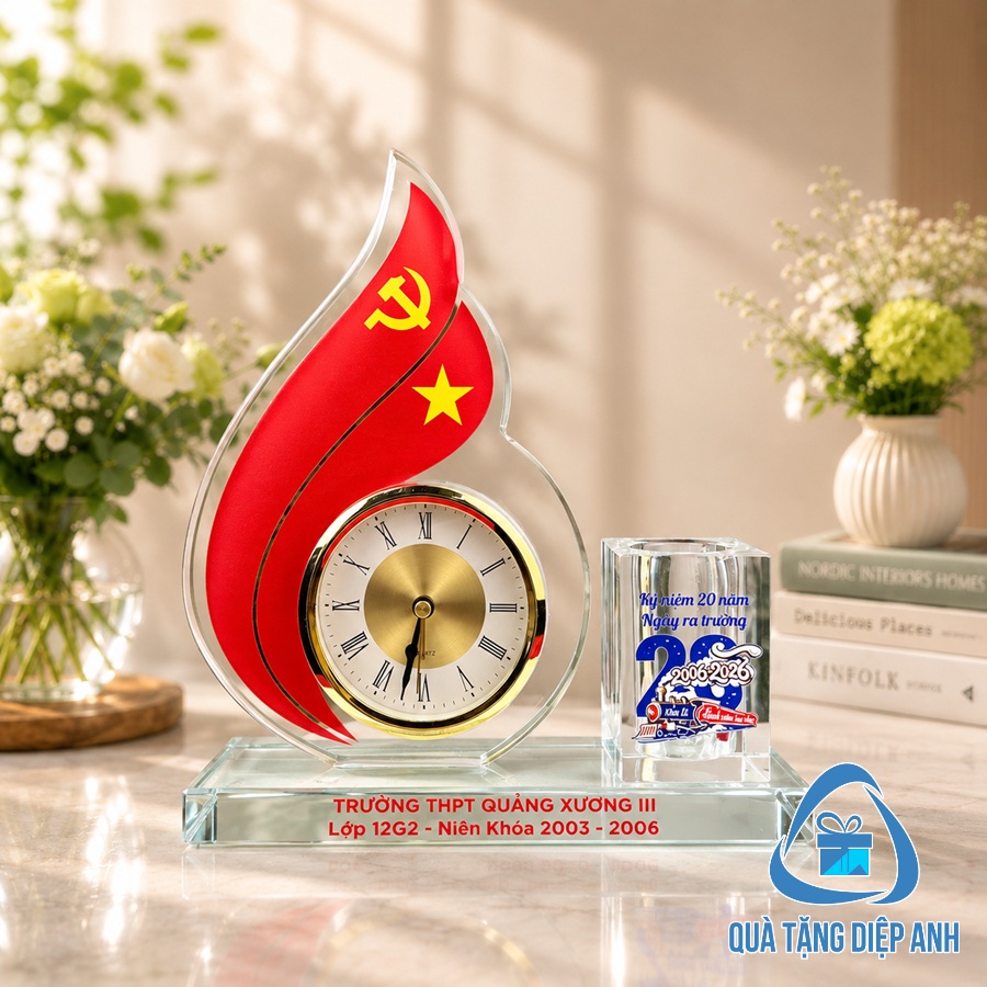 bộ để bàn đồng hồ pha lê